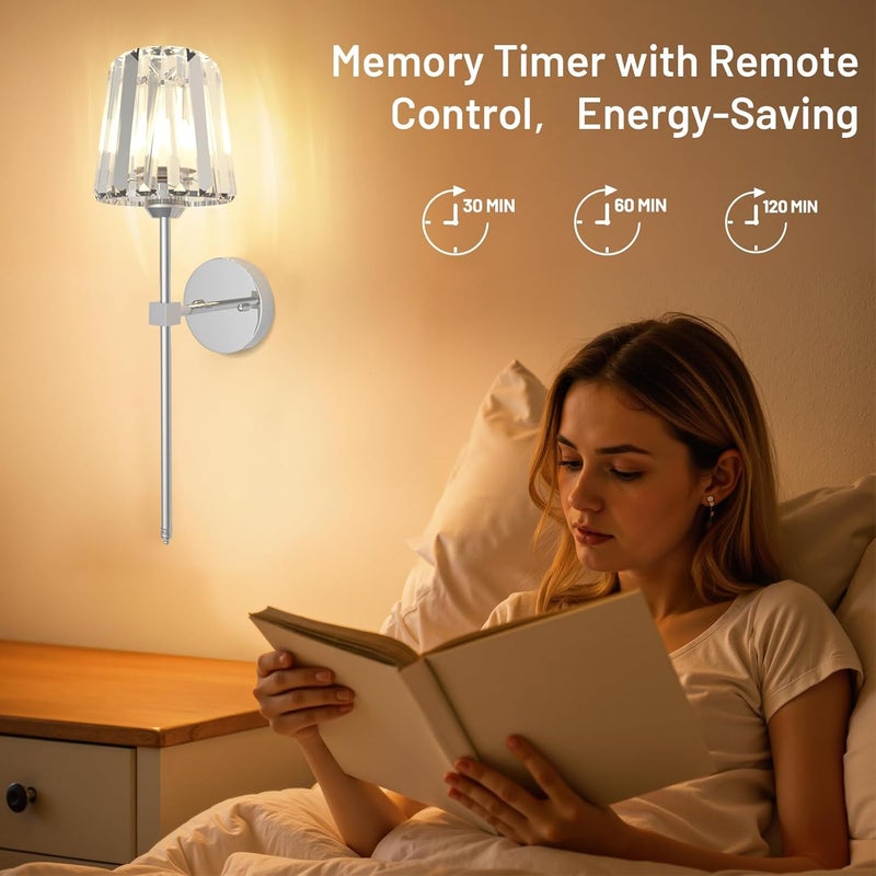 L.JUJAM Crystal Battery Operated Wall Sconces Set of 2, Chrome Rechargeable Wireless Wall Lights with Crystal Lampshade, 12 RGB and 3CCT Dimmable Wall Lamps with Remote for Bedroom Living Room Hallway - Image 4